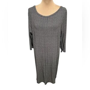 J JILL Women’s Large Black & White Crew Neck 3/4 Sleeve Knee Length Shift Dress.